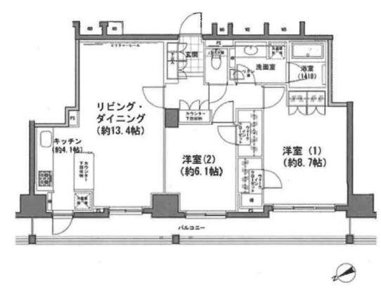 パークハビオ八丁堀(2LDK/14階)の間取り写真