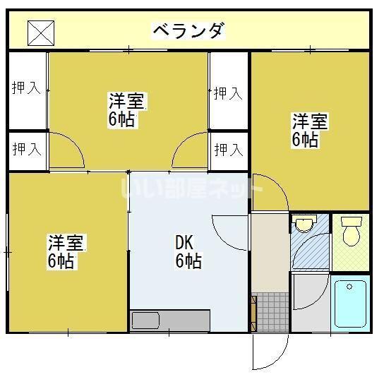 マンションミエヨシ今津留(3DK/3階)の間取り写真