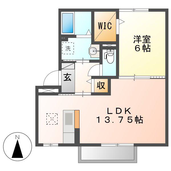 リバージュ A棟(1LDK/1階)の間取り写真