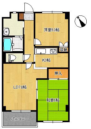 ベルオーク大野(2LDK/2階)の間取り写真