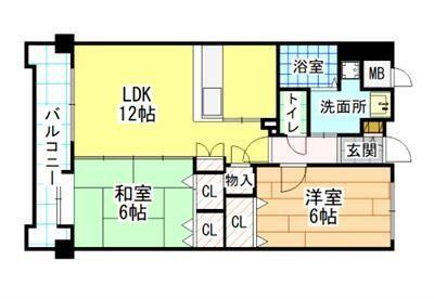 ハイネス若園(2LDK/6階)の間取り写真