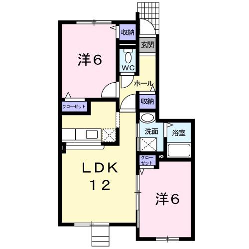 アウローラII(2LDK/1階)の間取り写真