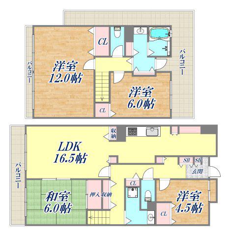 ユニベール宝塚(4LDK/6階)の間取り写真