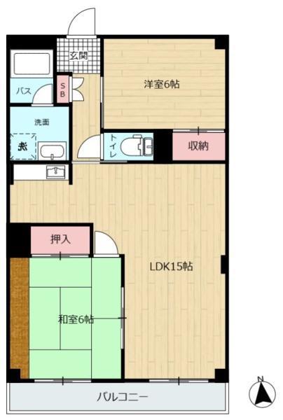 グランドール上沖1(2LDK/2階)の間取り写真