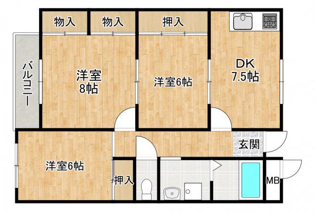 ロイヤルハイツ(3DK/3階)の間取り写真