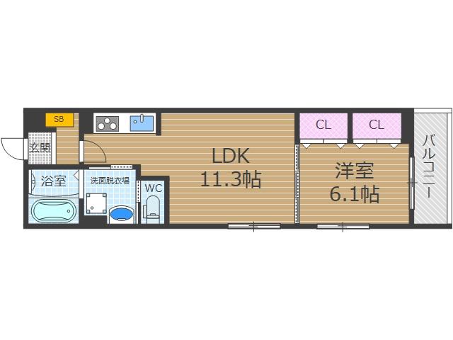 東正雀アパート(1LDK/3階)の間取り写真