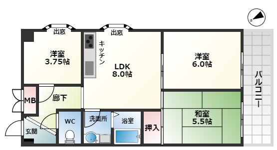 メゾン千里中央(3LDK/6階)の間取り写真