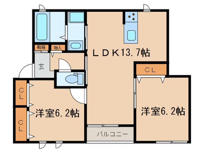 サンワハイツ(2LDK/3階)の間取り写真
