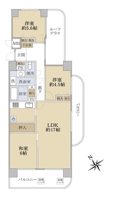 ハイツ浜大津(3LDK/3階)の間取り写真