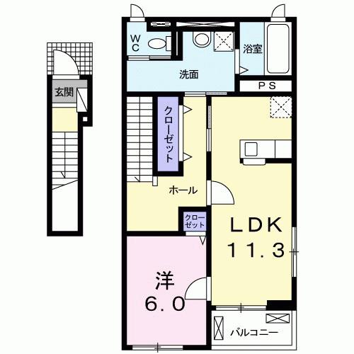 グランツ中野西 A棟(1LDK/2階)の間取り写真