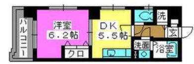 フローレス東比恵(1DK/6階)の間取り写真