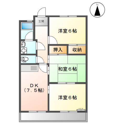 シャトーカナデ(3DK/1階)の間取り写真