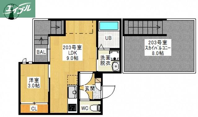 GRANDTIC MARIN(1LDK/2階)の間取り写真