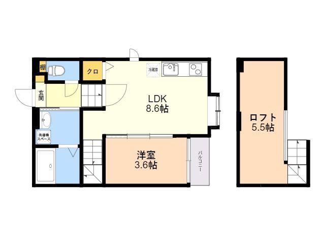 ポラリス美野島(1LDK/2階)の間取り写真