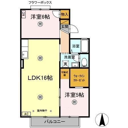 ファミールタヤマB(2LDK/2階)の間取り写真