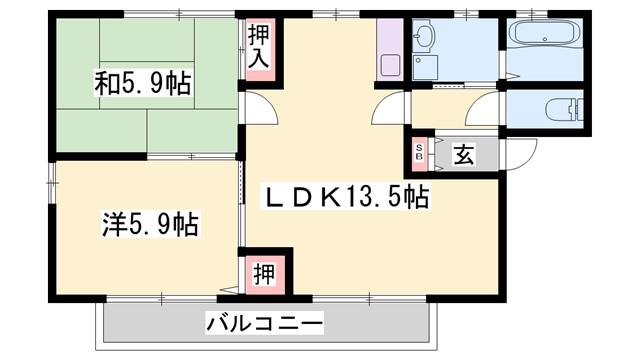 ディアス中島B(2LDK/2階)の間取り写真