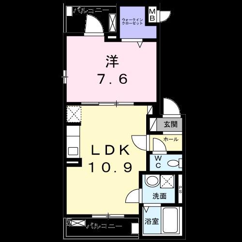 ティーリーフ(1LDK/2階)の間取り写真