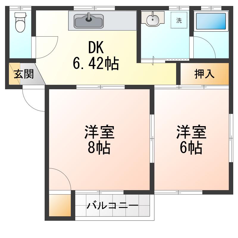 グレープハウスTAJIMA(2DK/2階)の間取り写真