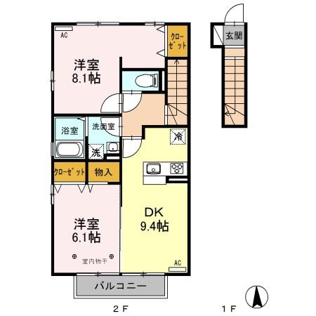 ノーブルメゾン B(2DK/2階)の間取り写真