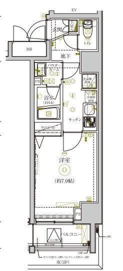 グランヴァン赤坂(1K/7階)の間取り写真