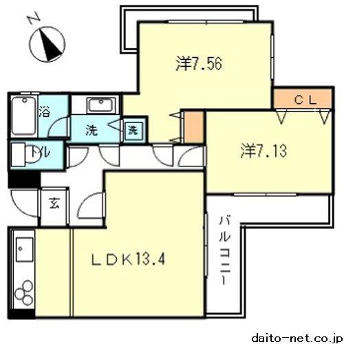 サンロード下馬(2LDK/2階)の間取り写真