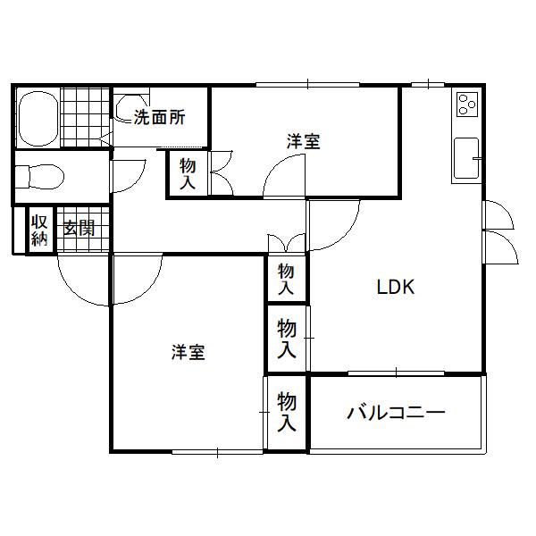 ハピネスII(2LDK/2階)の間取り写真