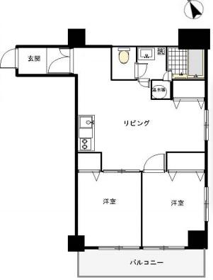 マンション芝公園 東南角 りふぉーむ(2LDK/7階)の間取り写真