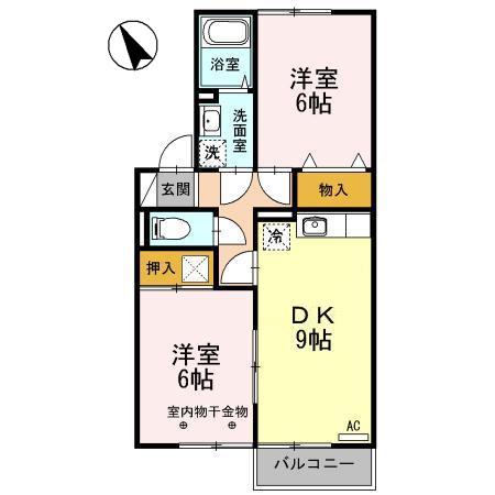 リバーサイド奥原 ダ(2DK/1階)の間取り写真