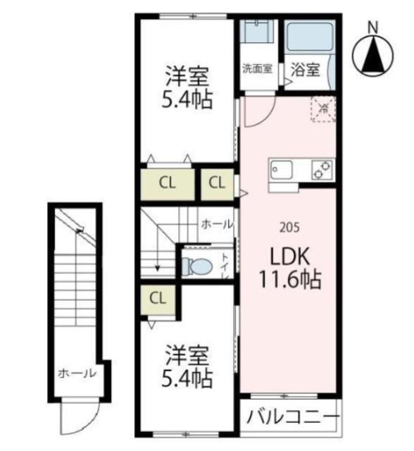 グレース湘南(2LDK/2階)の間取り写真