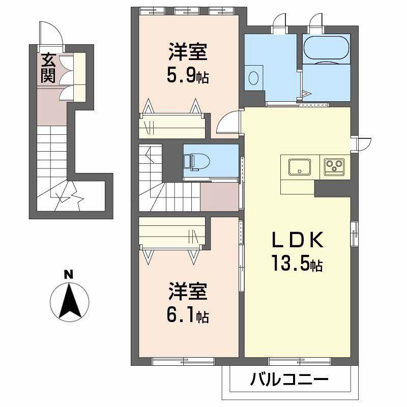 MSガーデン B棟(2LDK/2階)の間取り写真