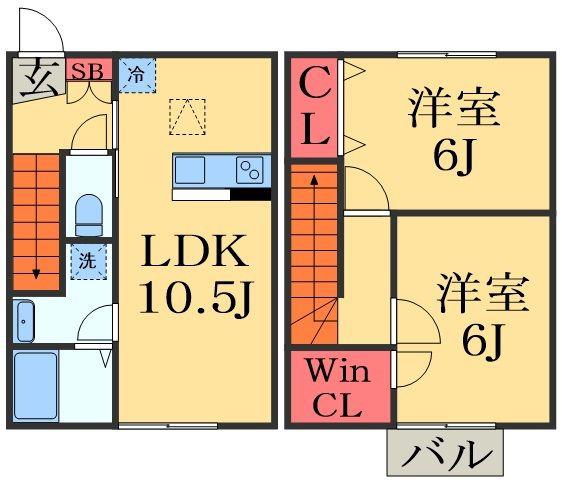 トレジオン小仲台(2LDK/2階)の間取り写真