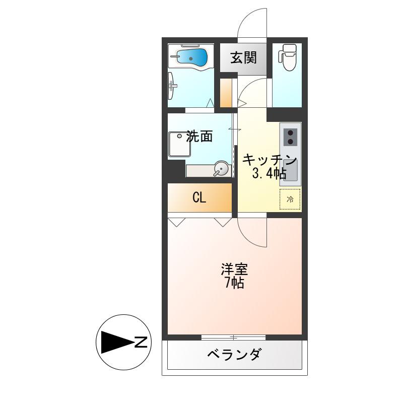 ディアコート五日町(1K/2階)の間取り写真