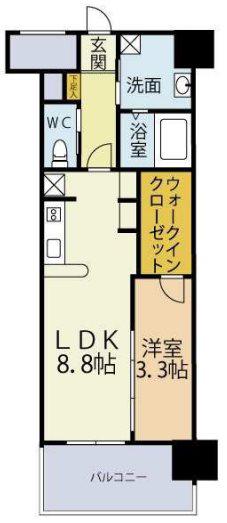 ブレス唐人町駅前(1LDK/9階)の間取り写真