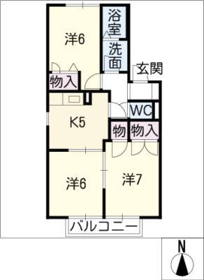 リビエール B棟(3K/1階)の間取り写真