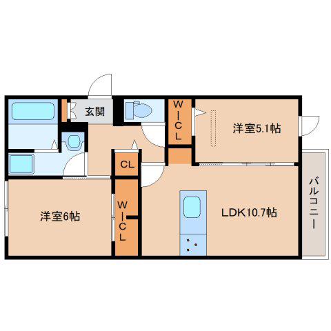 テラス・オルキデ宝来(2LDK/2階)の間取り写真