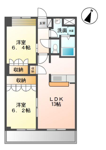 GRAND FIELD 参番館(2LDK/1階)の間取り写真
