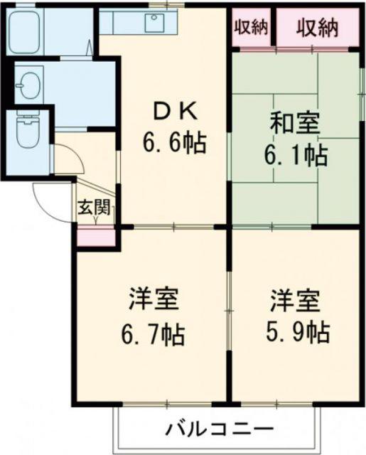 バリュージュ小山I(3DK/2階)の間取り写真