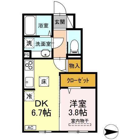 第一洗心コーポ(1DK/1階)の間取り写真