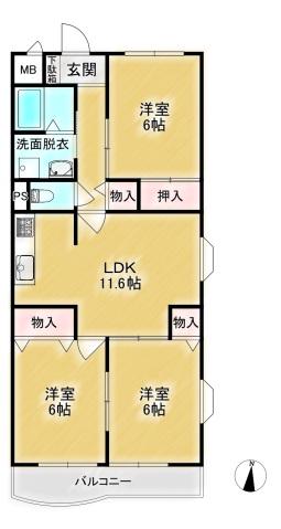 パルティール大宮(3LDK/2階)の間取り写真