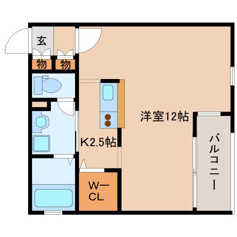 キューブ(1K/2階)の間取り写真