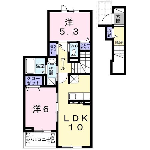 スターカレント成田I(2LDK/2階)の間取り写真