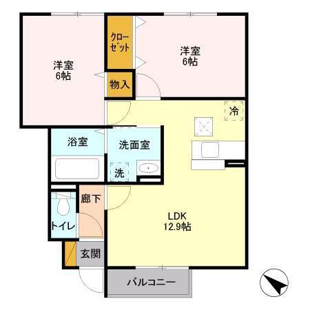 パークシティ土合A(2LDK/1階)の間取り写真