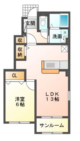 サニーハイツSEINAI III(1LDK/1階)の間取り写真