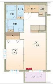 グレーヴェル(1LDK/1階)の間取り写真