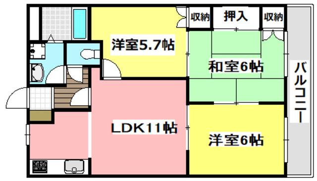 ファミリーハイム大空(3LDK/3階)の間取り写真