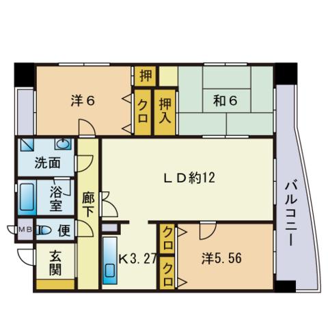 テングッド西新南(3LDK/6階)の間取り写真