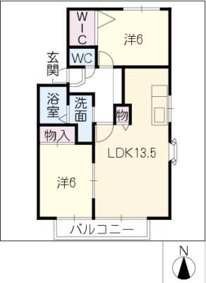 グラン・シャリオB棟(2LDK/1階)の間取り写真
