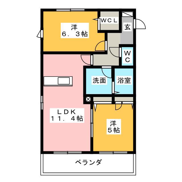 ミューベル ラビアン A棟(2LDK/3階)の間取り写真