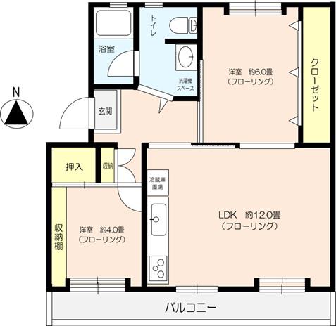 高洲第一団地(2LDK/5階)の間取り写真