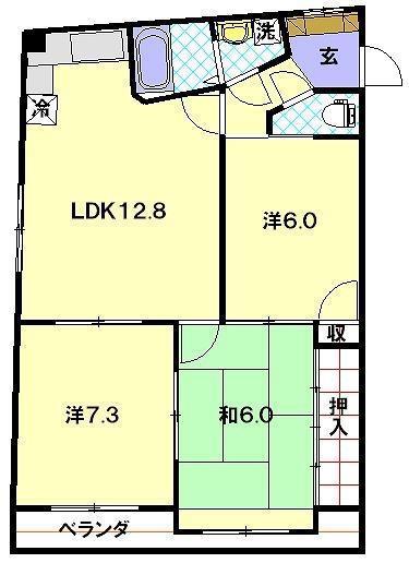 花邑ビル(3LDK/2階)の間取り写真